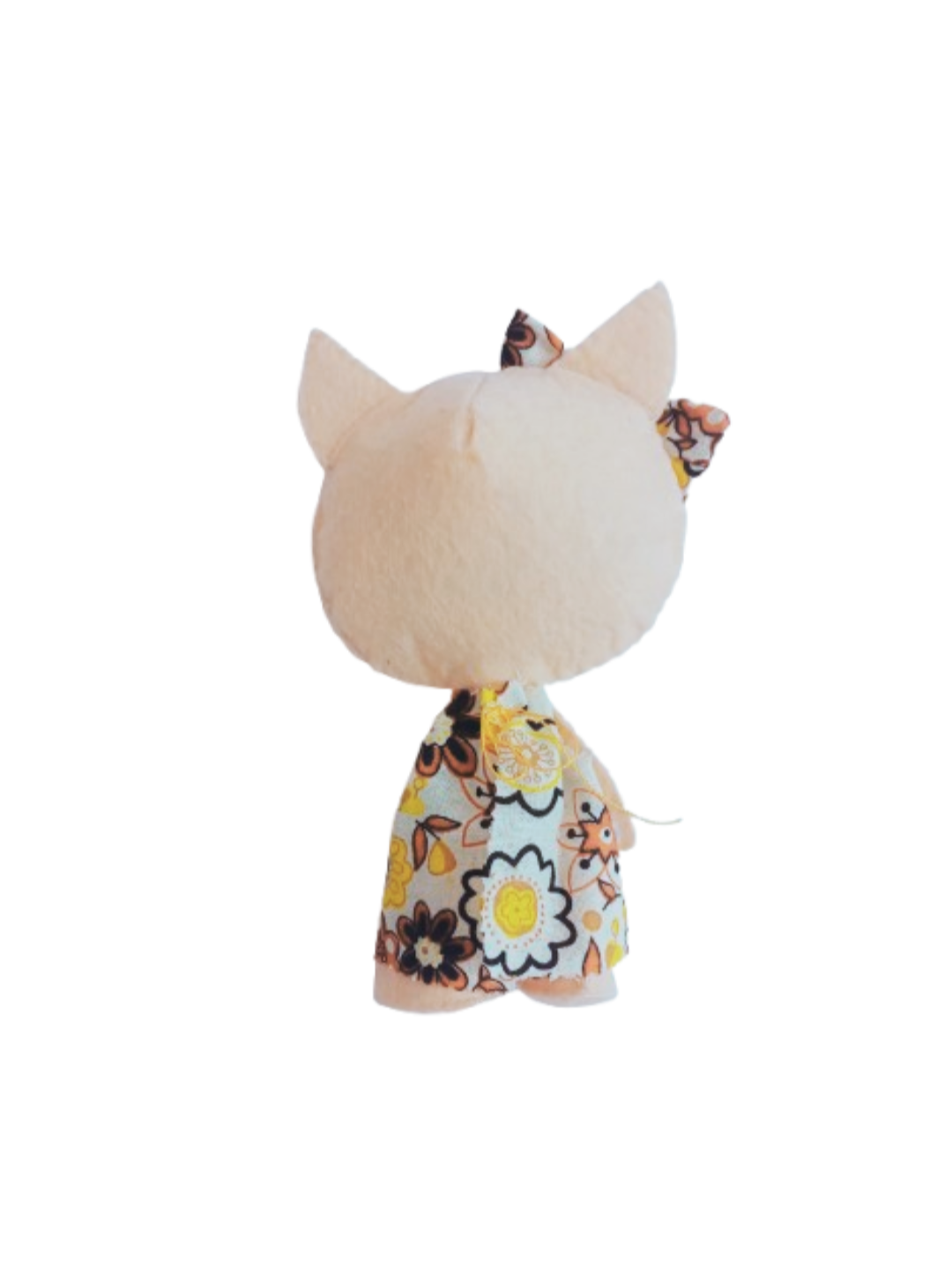 5.5 inch tall felt cat doll with detailed floral outfit