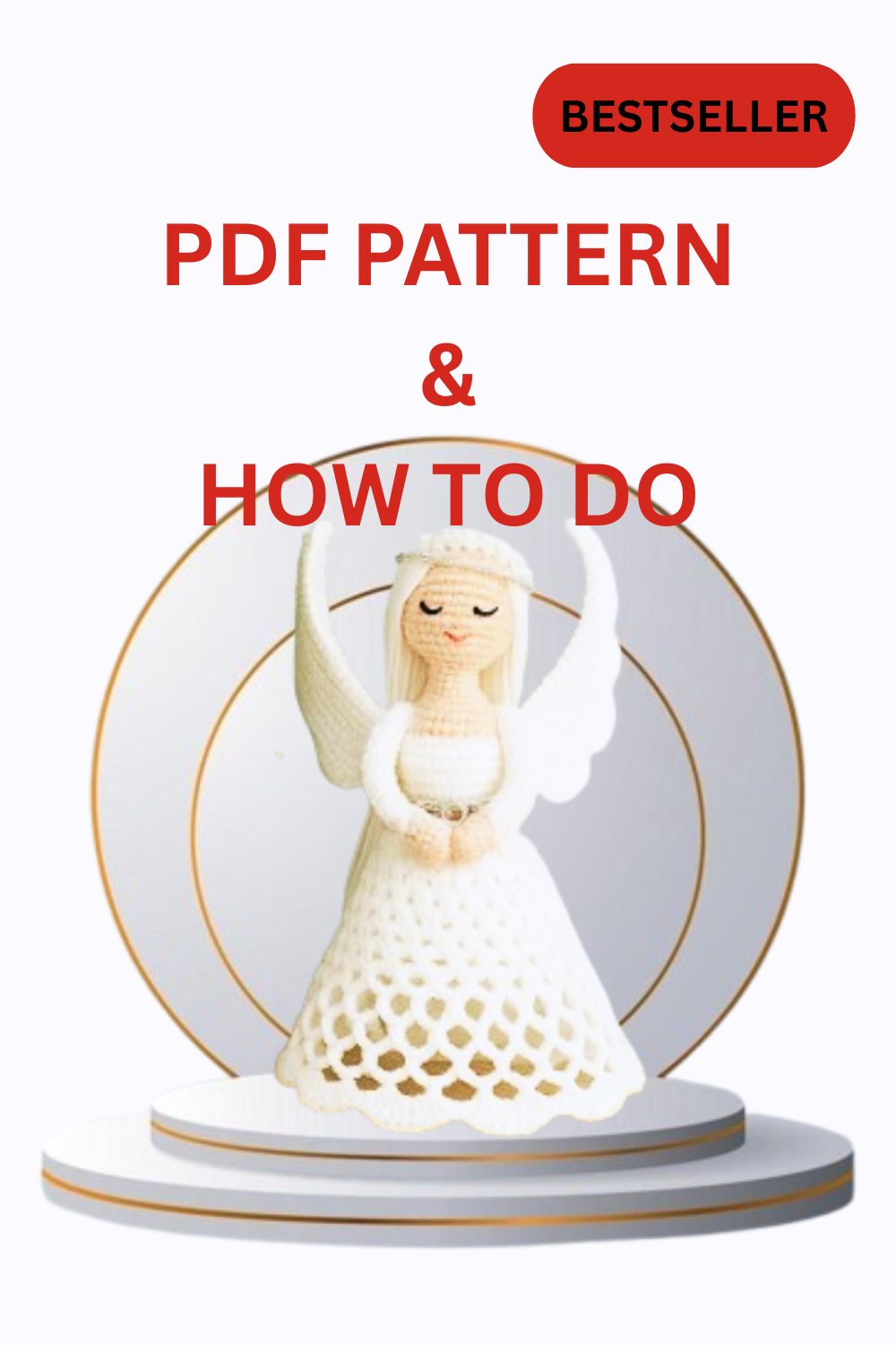 Crochet angel ornament pattern – handmade white Christmas angel decoration with wings, 4.33 inch crochet doll, PDF crochet pattern for beginners
