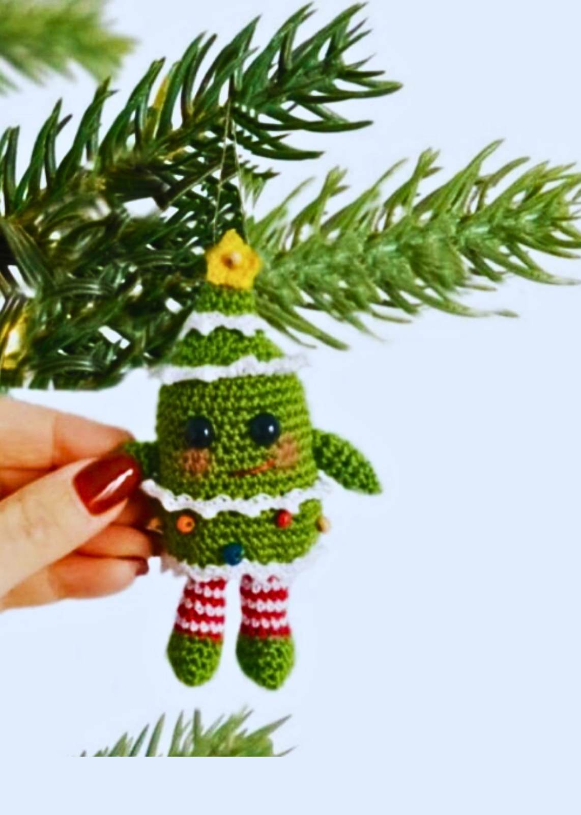 5.7-inch crochet Christmas tree doll ornament pattern, handmade holiday DIY craft decoration