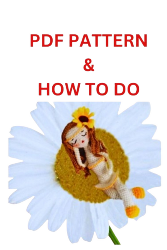 Crochet daisy girl doll pattern – handmade soft toy with flower dress and cute details, digital crochet tutorial