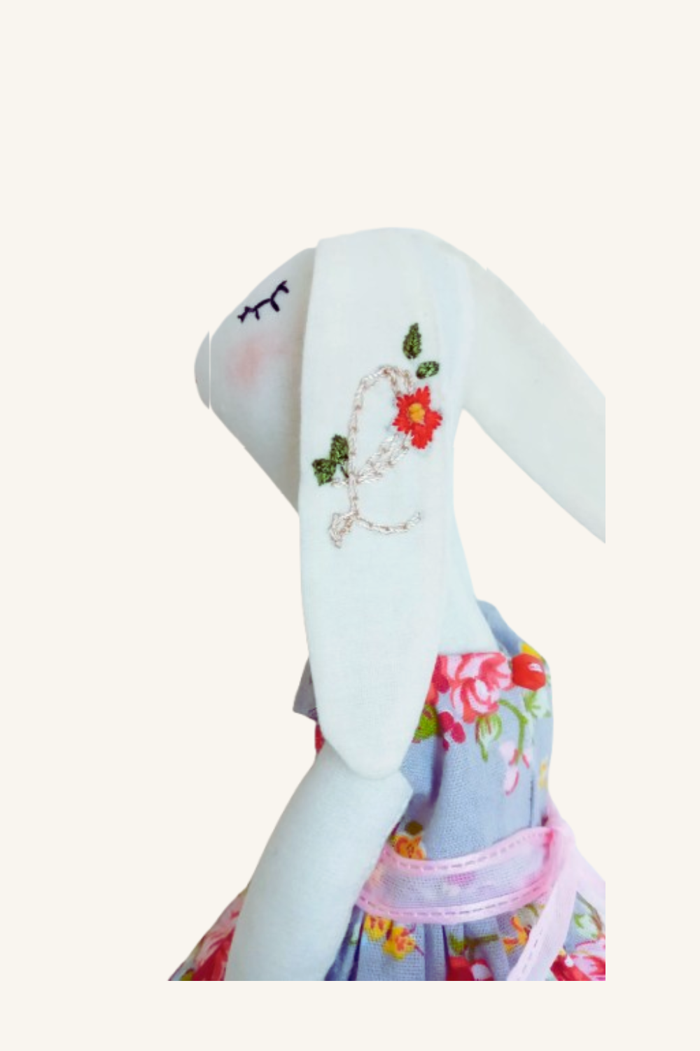 Custom bunny toy with letter L stitched on the front, perfect for baby gifts or nursery decor.

