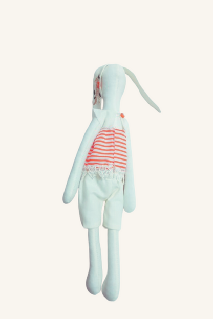 Custom tilda bunny doll with hand-embroidered letter on the ear