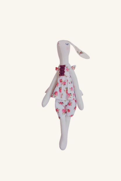 Custom bunny toy with letter A stitched on the front, perfect for baby gifts or nursery decor.