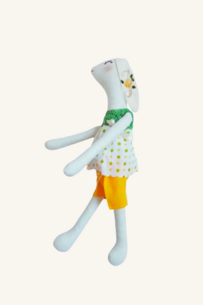 Handmade Stuffed Bunny Doll – 17.7" Personalized Tilda-Style Rag Doll with Hand Embroidered Details