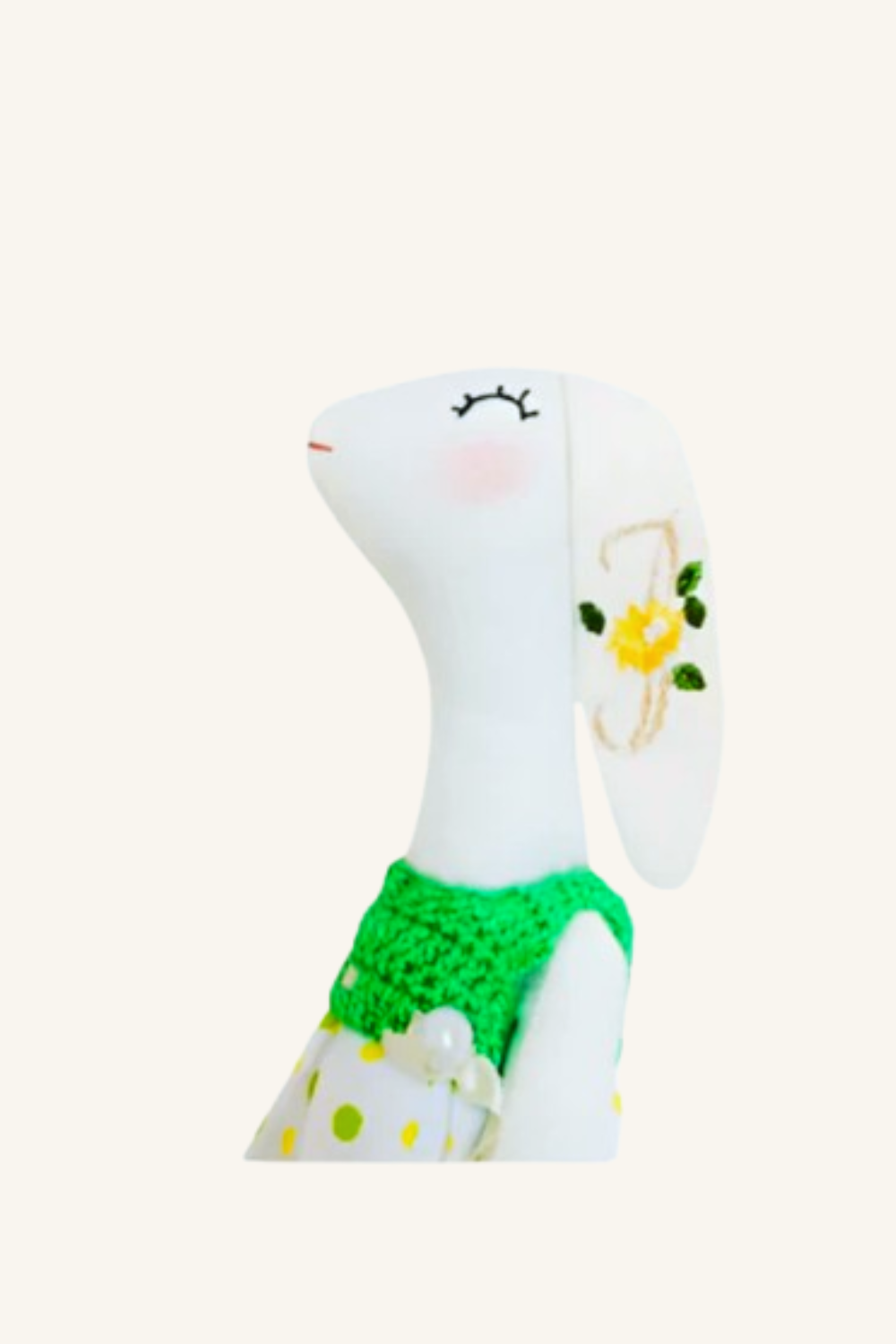 Handmade Stuffed Bunny Doll – 17.7" Personalized Tilda-Style Rag Doll with Hand Embroidered Details