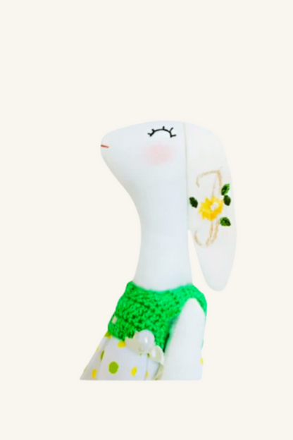 Handmade Stuffed Bunny Doll – 17.7" Personalized Tilda-Style Rag Doll with Hand Embroidered Details