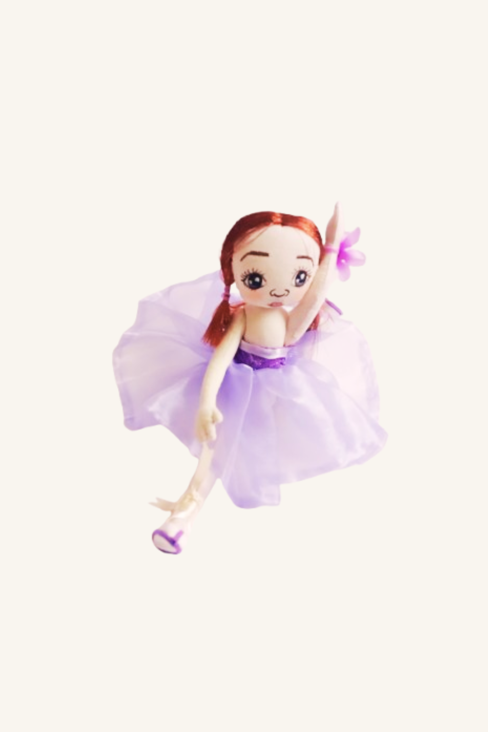 Handmade Textile Ballerina Doll – Purple Chiffon Dress, Moveable Arms & Legs
