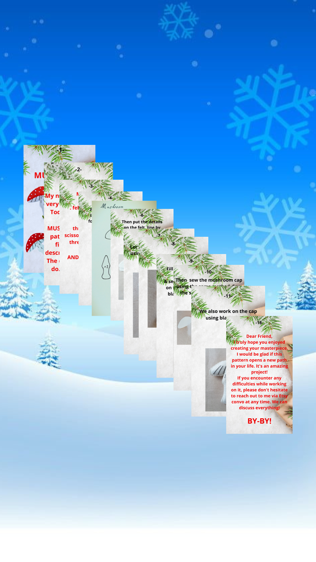 Handmade Christmas mushroom ornament craft pattern for tree decoration