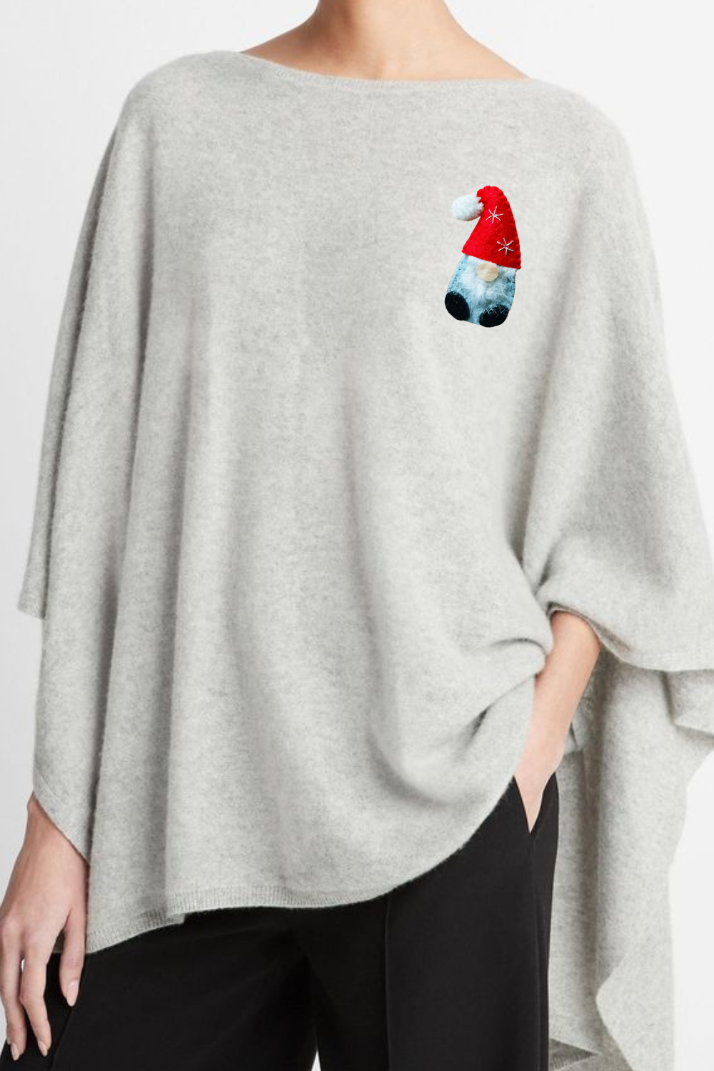 Felt gnome brooch made from Christmas sewing pattern, perfect holiday gift idea