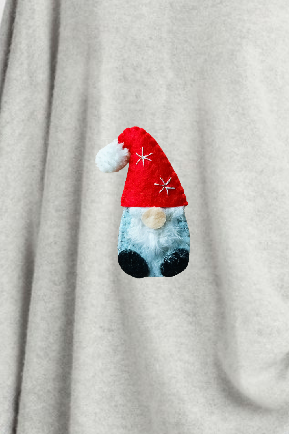 Felt gnome brooch made from Christmas sewing pattern, perfect holiday gift idea