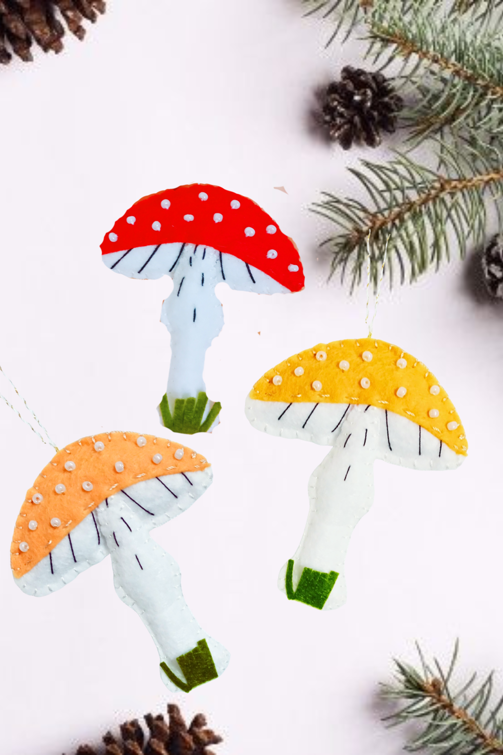 Cute felt mushroom ornament DIY pattern printable PDF