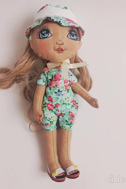 OOAK Poseable Rag Doll – Handmade Tilda Textile Doll with Hand-Painted Face (8 in / 20 cm)